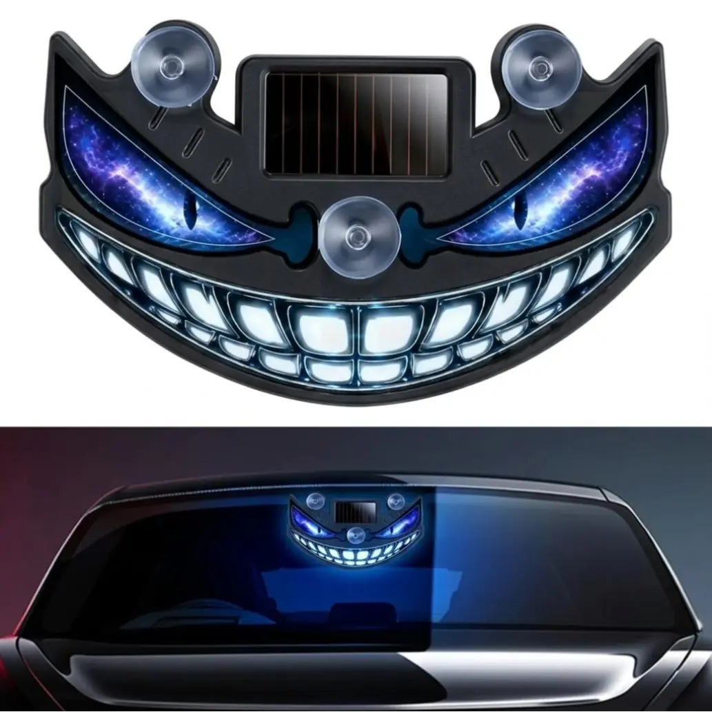 2026 New Solar Car Demon Eye LED Atmosphere Light, Wireless Suction Cup Dynamic Expression Lamp with Red Blue Green Colors, Type-C Rechargeable Decorative Auto Interior Window Light for Cars, Trucks, SUVs, Wireless Lamp, Bold Look, Cars/Suvs/Trucks