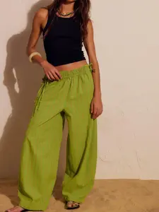 Women's Striped Drawstring Bucket Pants, Casual Wide Leg Palazzo Lounge Pants, Bohemian High Waist Pants, Loose Beach Pants