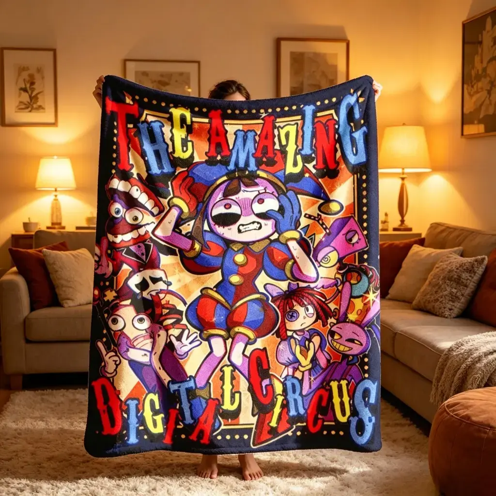 Amazing Digital Circus Blanket, Large Cartoon Graphic Bed Throw, Soft Flannel Office Nap Cover, Sofa Chair, Creative Camping Room Decor, Teen Collector Gift, Couch Lounge Blanket, Colorful Home Accent, Party Room