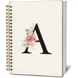 Initial Letter A Notebook,   Flower Personalized Monogram Notebook,  Floral Monogrammed Journal Gifts for Women, Customized Spiral Notebook, 5.5x8.3 Inch