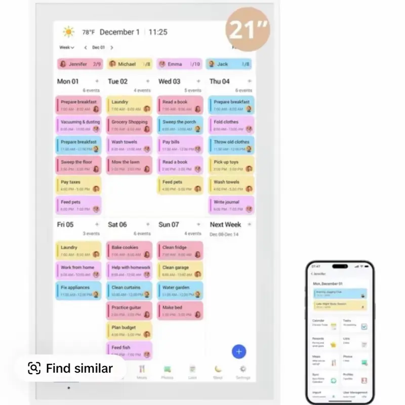 Smart calendar 21.5 Inch Large Digital Wall Calendar and Smart Day Clock - High-Definition Electronic Display for Home & Office Organization, Auto-Dimming Desk Calendar with Alarms & Remote Control