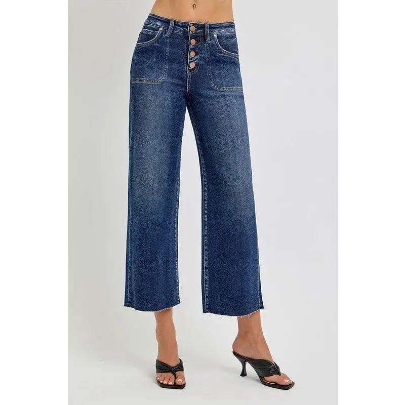 High Rise Crop Wide Button Up Jeans