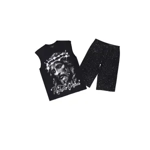 Zayir Black/Jet Black Oversized Graphic T-Shirt &  Discolite Rhinestone Denim Short Set