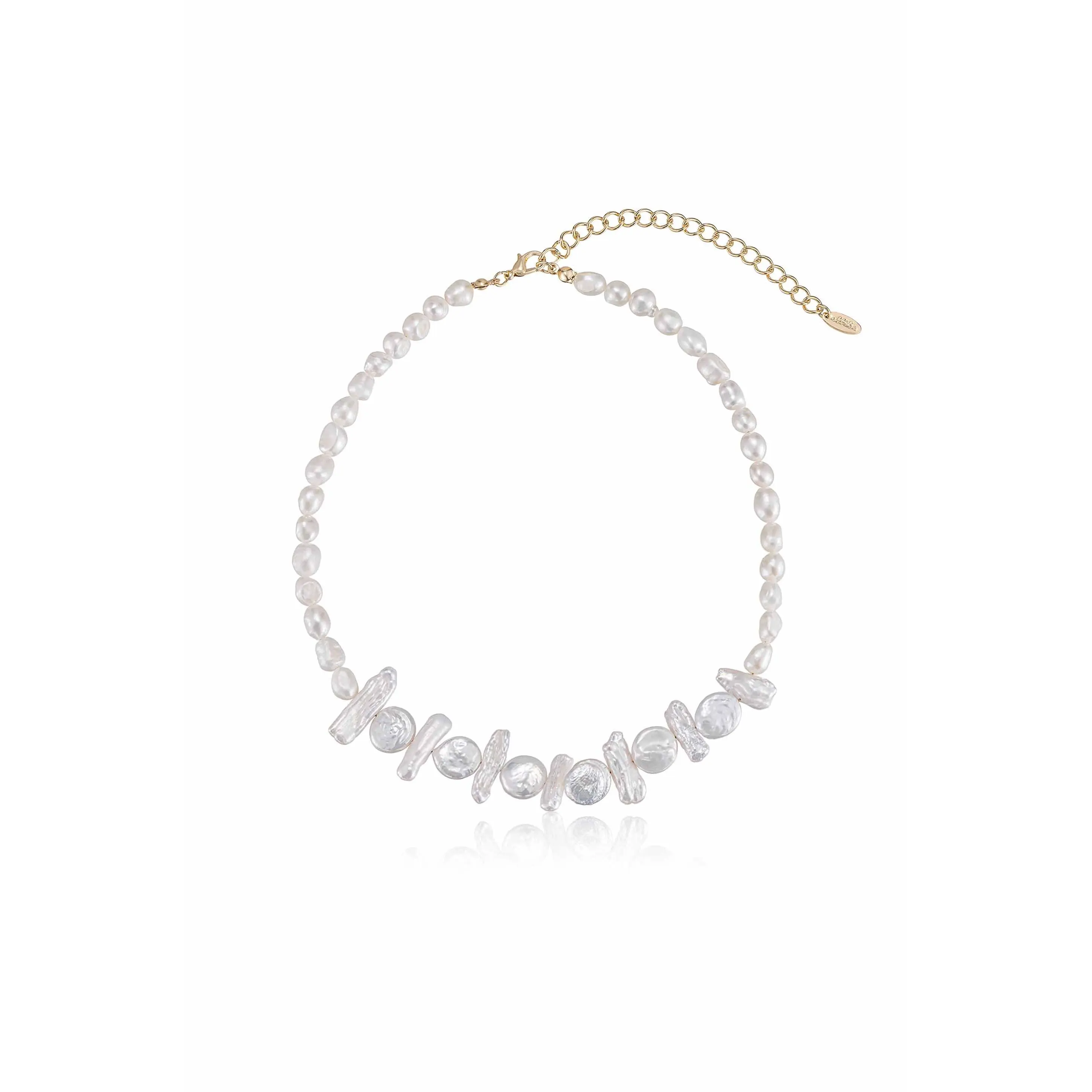 Ettika Coastal Views Freshwater Pearl Necklace with 18kt Gold Plated Chain and Beaded Design 15" Length with 5" Extender for Adults