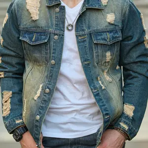 Men's regular fit solid color old denim jacket, fashionable casual ripple denim jacket for daily outdoor wear, spring and autumn men's clothing, top, cotton dress, men's clothing