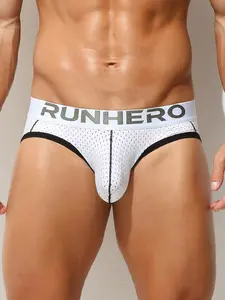 1pcs Men's Mesh Jockstrap, Ultra-Breathable Active Athletic Workout Sports Underwear, Brand Logo Waistband, Colorblock Trim, Low Rise, Ideal for Gym, All Seasons