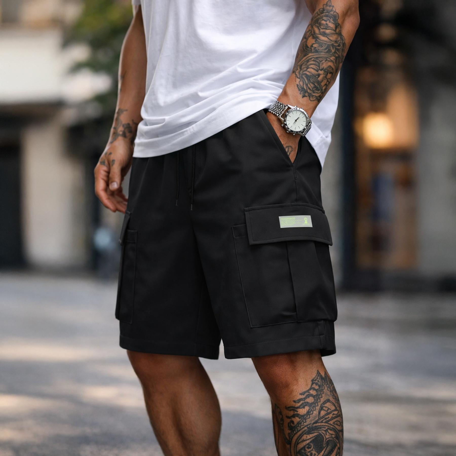 Mens Cargo Shorts Techwear Gorpcore Urban Utility Multi Flap Pockets Loose Fit Wide Leg Drawstring Summer Casual Streetwear High Street Vibe Cityboy Tactical Outdoor Hiking Athletic Workout Daily Wear Half Pants Multi Pack Bundle Fashion Basics Essentials