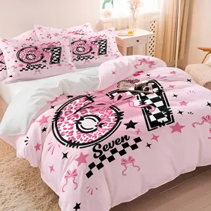 Pink Digital 67 Girly Style Duvet Cover Set & 1-2 Pillowcases No Core, Pink Leopard Textured 6 and Black-White Checkerboard 7, Soft Skin-Friendly Vintage Sweet Cool Bedroom Decoration, Perfect Gift Choice