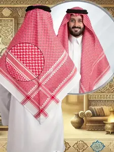 Arabian Plaid Headscarf Breathable Middle Eastern Men Prayer Daily Wear Ghutra Set, All Seasons, No Ca Prop 65