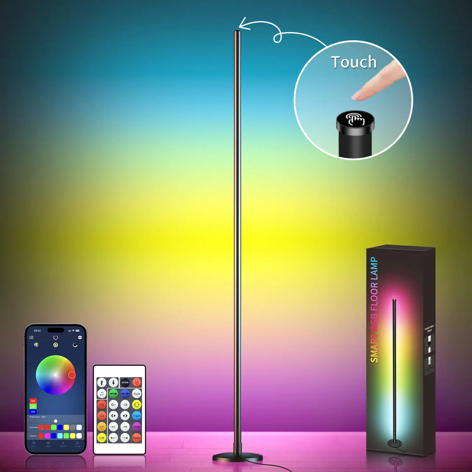 KEXU Smart LED Corner Floor Lamp, 16M Colors, Music Sync Ambient Light, App & Remote Control Dimmable, for Bedroom & Gaming Room Decor, 1-Pack & 2-Pack Options