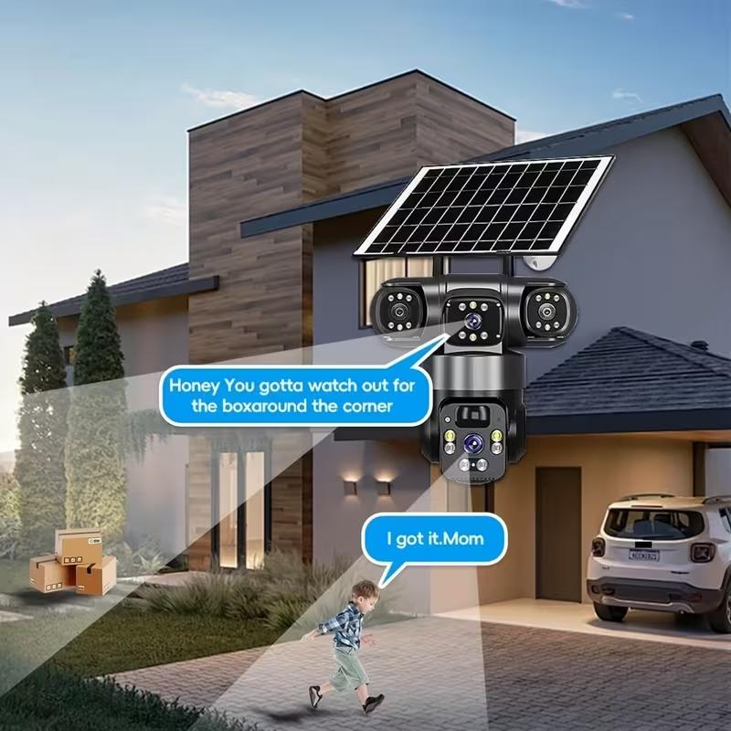 Solar-powered Security Camera | 8000mAh Battery, Color Night Vision, Triple-lens 360° Panoramic View, PIR Human Detection, Loop Recording, 2.4G WiFi App For Remote Real-time Viewing | Suitable For Farms, Gardens, Warehouses