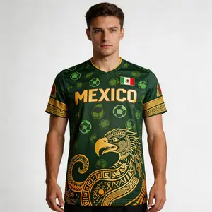 Mexican Aztec Eagle Football Shirt | Men's All Over Print V-Neck Soccer Jersey, Tribal Calendar Graphic Sports Tee, Casual Wear Soccer Gift Athletic Tops