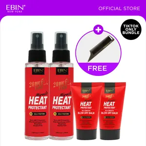 EBIN 24 Hour Heat Protectant Spray + Blow Dry Balm Bundle with FREE comb | Silk press, Frizz control, Smooth, Shine