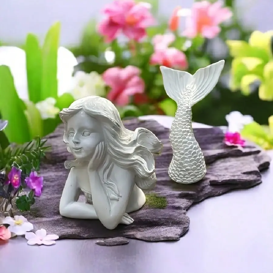 Resin Mermaid Statue Decor, Two-Piece Set Including Upper Body and Tail, Unique and Attractive Mermaid Figurine for Home Decoration