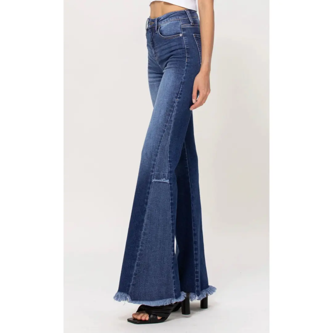 Cello Lady's High Rise Flare Leg Jeans, Soft Stretch Dark Denim Bottom with Side Panel for Comfort, Spandex, Stretch Fabric, Polyester, Basic, Flared Legs, Cotton Blend, Multi-Size, 25 To 31 Waist, Cold Wash, Pants, Women, Casual, Casual Wear, Stretch Sof