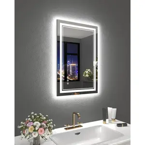 24x36 Inch Bathroom Mirror with Lights, LED  Mirror for Bathroom Wall Mounted with Threefold Brightness by 2 Front Lights & 1 Backlit, Anti-Fog, Stepless Adjusted, Unbreakable Tempered Glass