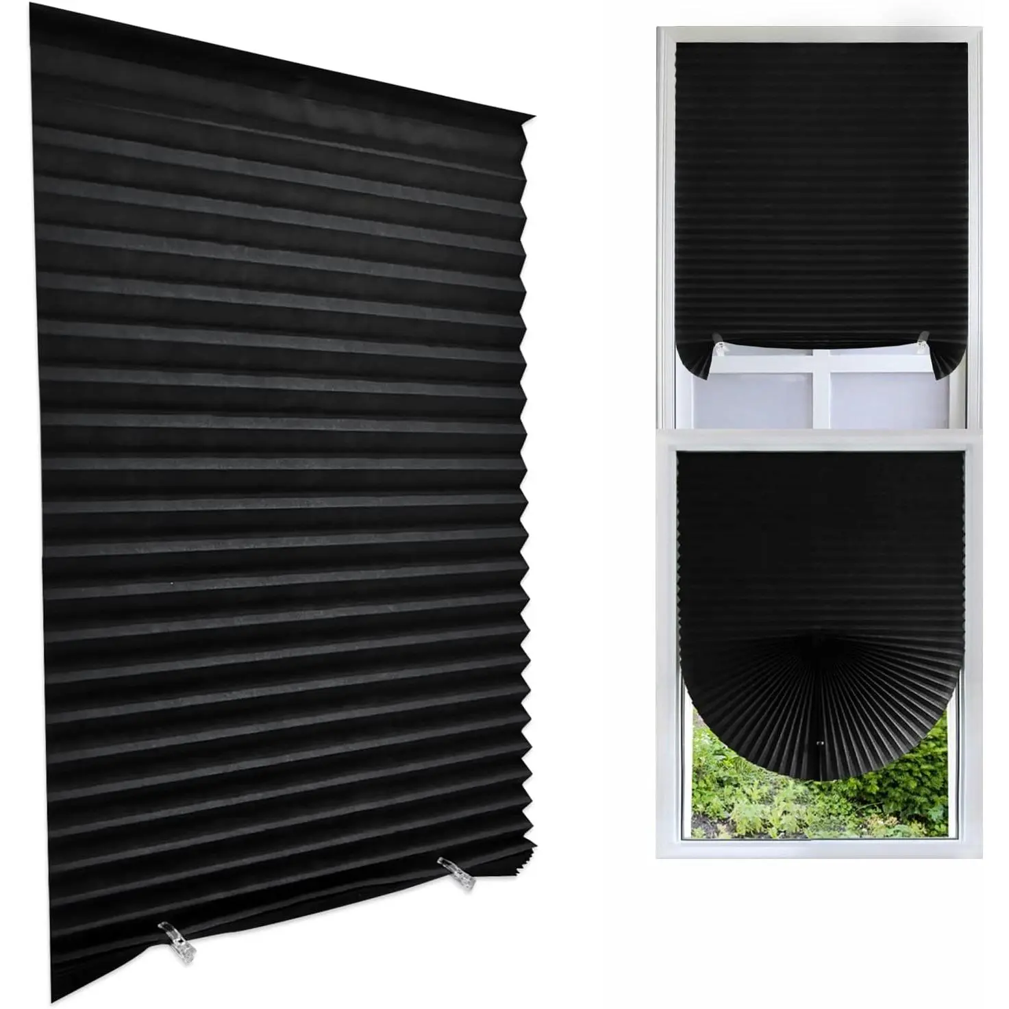 Cordless Blackout Pleated Fabric Shade Window Shades Blinds Darkening Temporary Light Filtering Pleated Paper Shade Easy to Install and Cut for Home Bedroom Office Windows HxW(59" x 35")