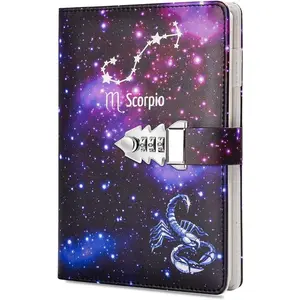 ARRLSDB A5 Creative Password Lock Journal PU Leather Combination Lock Diary Locking Diary Notepad (Scorpio)
