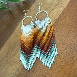 Long-Handcrafted Beaded Earrings with Vibrant Ombre Design and Durable Hoop for Everyday Wear