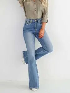 Women's High Rise Flare Jeans with Ripped Holes High Waist Fit Comfortable Stretch Denim for Everyday Wear