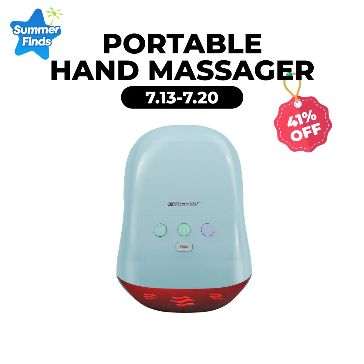 CINCOM Blue Portable Hand Massager - Portable Muscle Massagers, USB Rechargeable, Battery Powered, Adjustable Settings, Comfort Heat, Auto-Off, Ideal for Daily Relaxation & Gifting