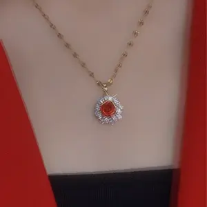 LisiZen Elegant Red Round Personalized Crewneck Rose Collarbone Pendant Necklace French Style Necklace DZXL3978