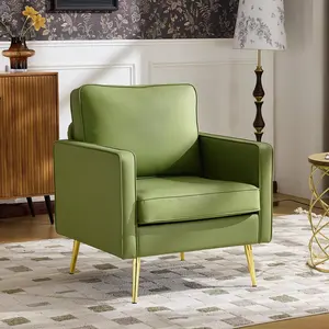 VINGLI Modern PU Leather Accent Chair, Single Sofa Chair with Pocket Coil Seat, Metal Backrest & Solid Wood Frame, Upholstered Armchair for Living Room, Bedroom or Office