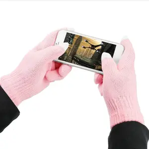 Winter Knit Gloves Touchscreen Outdoor Windproof Cycling Skiing Warm Gloves 95% Acrylic 5% Elasthane Grey Pink Blue