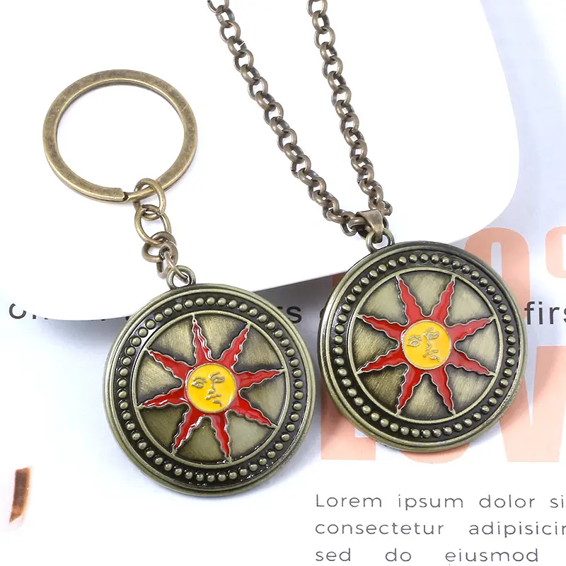 Game Dark Souls Sun Knight Shield Keychain  Vintage Metal Pendant Keyring Torque Men Car Accessories Jewelry