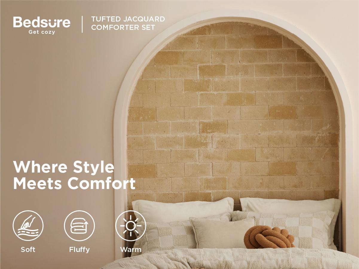【Mother's day Deal】Bedsure Checkered Farmhouse Shabby Chic Comforter Set ,Boho Tufted Bed Set, King Size Bedding, 3 Pieces, 1 Plaid Geometric Comforter and 2 Pillow Shams,Jacquard Design Soft Breathable Lightweight All-Season Filling OEKO-TEX Certified