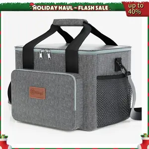 Nifog Sleek Black Large Expandable Insulated Lunch Bag Durable Waterproof Leakproof Cooler Bag for Women Adults Ideal for Work Outdoor Beach Trips