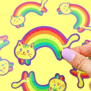Glitter Rainbow Kitty Sticker - Cute and Sparkly Decorative Sticker Vinyl Pet