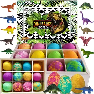 Mineral Me California Dinosaur Bath Bombs Bubble Bath Fizzies with 12 Surprise Dinosaur Toys Inside Kids Friendly Scents and Essential Oils