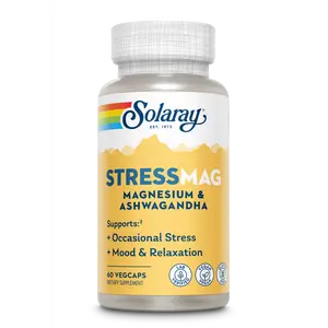 Solaray StressMag Magnesium & Ashwagandha 100 mg Chelated Magnesium Glycinate 240 mg Shoden Ashwagandha for Relaxation Mood & Stress Relief 60 VegCaps