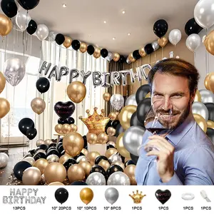 Birthday Party Decorations 55 Pieces Gold Black Balloon Arch Garland Kit Happy Birthday Backdrop Banner Decorations for Kids Men Women Party Supplies Decor