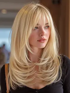 14 Inch Bangs Short Straight Hair Wig, Synthetic Machine Wigs, Full Head Synthetic Material High Temperature Fiber, Versatile Style for Daily Wear