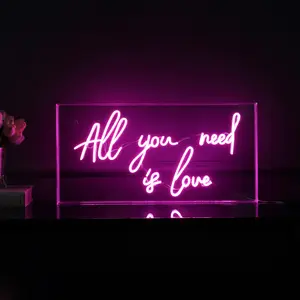JONATHAN Y All You Need Is Love 23.63" X 11.75" Contemporary Glam Acrylic Box USB Operated LED Neon Light; for dorm, living room, dining room, college