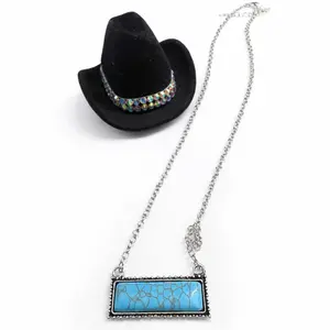 Turquoise Bar Necklace with Silver Chain and Rectangular Pendant for Women woman daily wear birthday charms pink keychains ceremony