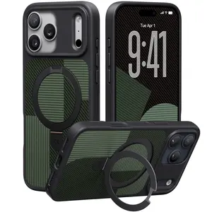 CASEKOO Geometric-Design for iPhone 17 Pro Case with Ultra-Magnetic Stand [Military Drop Protection] [Compatible with MagSafe] Shockproof Slim Ring Holder Case for iPhone 17 Pro6.3", Green,Purple,Brown