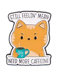 Need More Caffeine Cute Cartoon Cat Brooch Pin, Multifunctional Fashion Accessory, Ideal for Bags, Clothing, Hats, All Seasons, Hat Pins