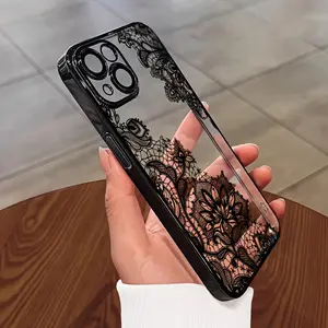 Lace Pattern Transparent Soft Case for iPhone  17 Pro Max ,13 Pro Max, 14 Pro, 14 Pro Max, 15 Plus, 15 Pro Max, 16 Pro, 16 Plus, 16 Pro Max - High-Quality Protective Cover Protection Cellphone Smartphone Casing Protector Screen Protector Shockproof Argent