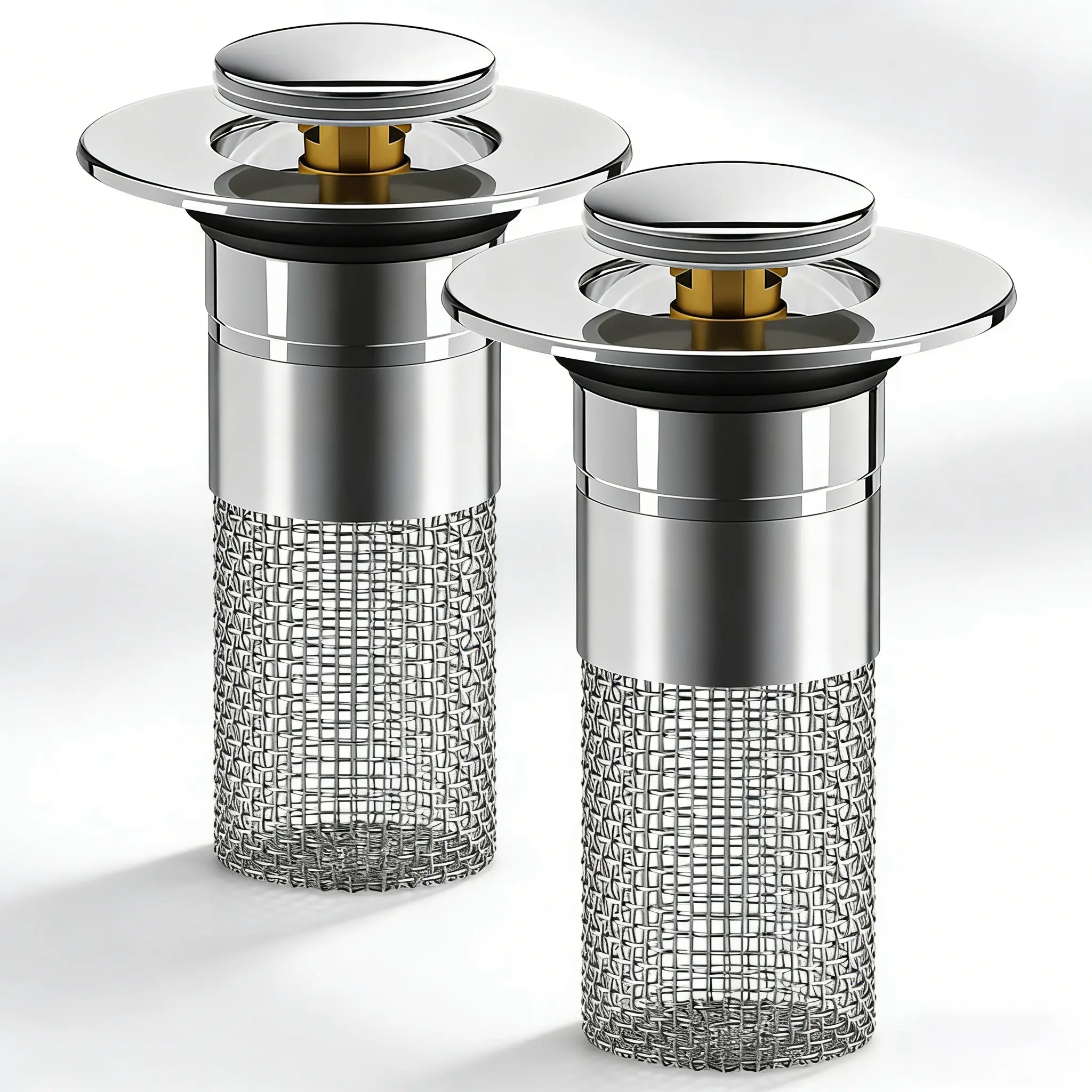 Bathroom Sink Stopper Hair Catcher Universal Pop Up Sink Drain Filter with Stainless Steel Filter Basket & Brass Drain Plug