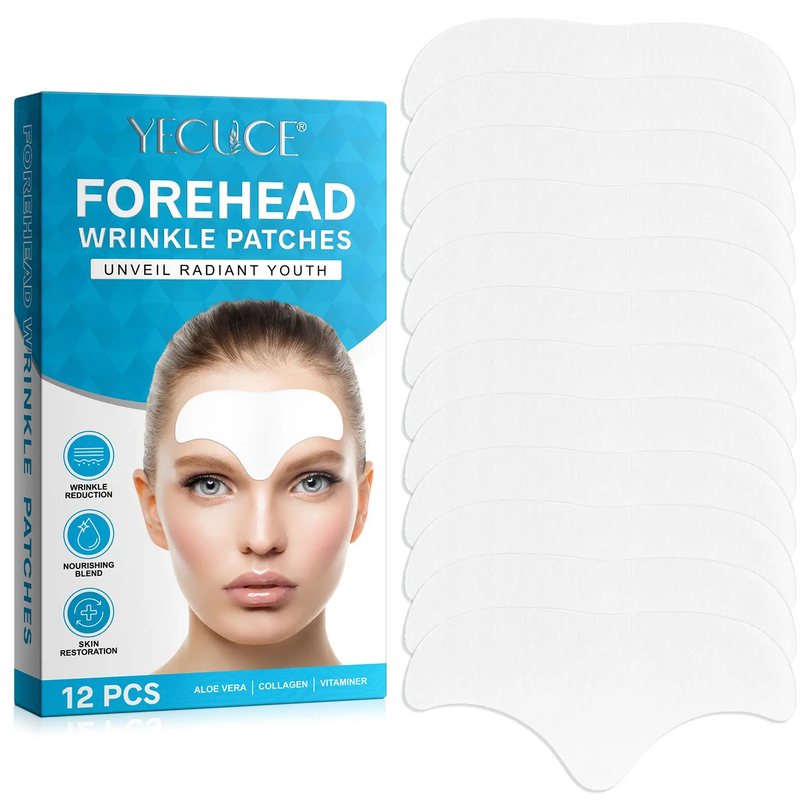 Forehead Patches, Smooth forehead patch mask, Moisturizing Mask, Beauty Face Mask, lightweight, for skin care, Skin Repair, makes the skin look younger, suitable for all skin types, Forehead Facial Patches