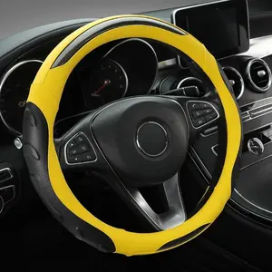 Premium Perforated PU Leather & Carbon Fiber Steering Wheel Cover, Non-Slip & Breathable, Universal Fit for 14.5-15 Inch Wheels