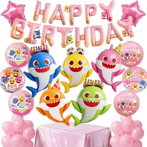 PartyWoo Baby Shark Family Foil Balloons 37pcs Baby Shark Family Pink Round Star Mylar Happy Birthday Letter Balloons for Boys and Girls Under the Sea Kids Birthday Party Decorations