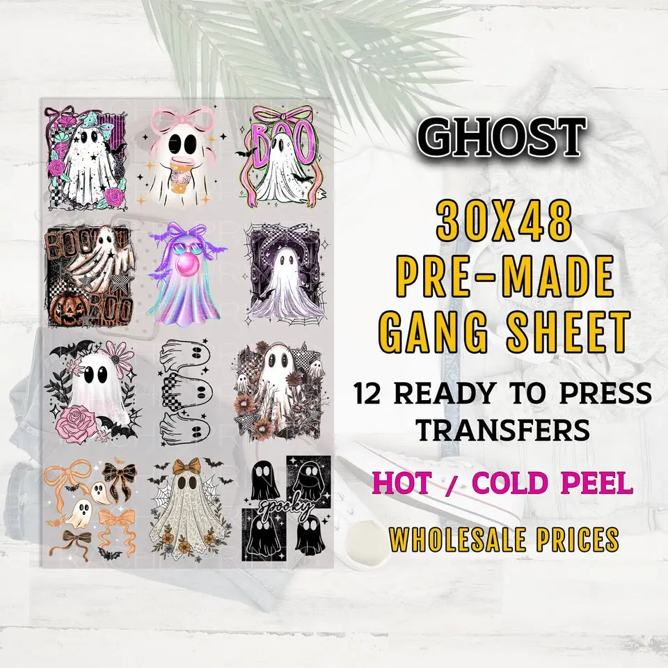 Ghosts DTF Gang Sheet, Halloween Premade Ready To Press Transfers for T-Shirts, Spooky Cute Ghosts, Witches DTF, Halloween Dtf Prints, Boo