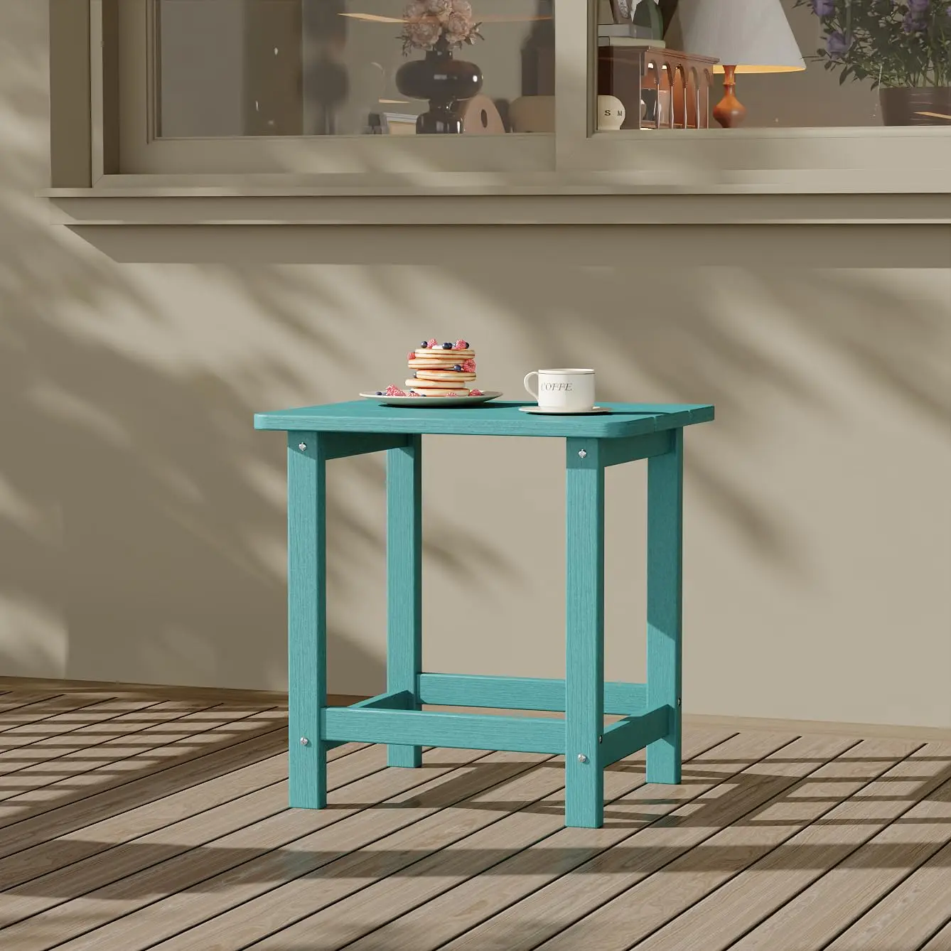 [GAOMON]HDPE Adirondack Square Outdoor Side Table,Weather Resistant & Easy Assembly Patio End Tables,Durable Small Patio Table for Beach,Pool,Garden,Blue