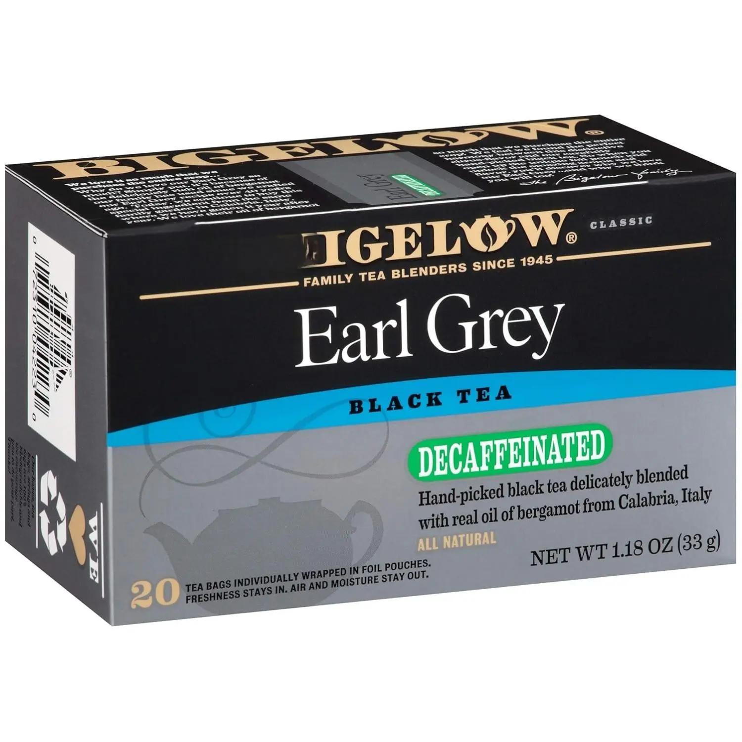 Bigelow Decaffeinated Earl Grey Black Tea – 20 Count (Pack of 1) | Classic Bold Flavor with Pure Bergamot Oil