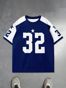 Vintage American Style Streetwear Sports Shirt, Short Sleeve Loose Fit All over Print Top, Casual Unisex Clothing Without Zipper