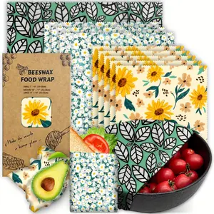 Reusable Beeswax Wrap - 9-Pack Eco-Friendly Beeswax Wrap for Food Preservation, Cute Fruit Animal Line Patterns, Includes Large, Medium, Small Sizes